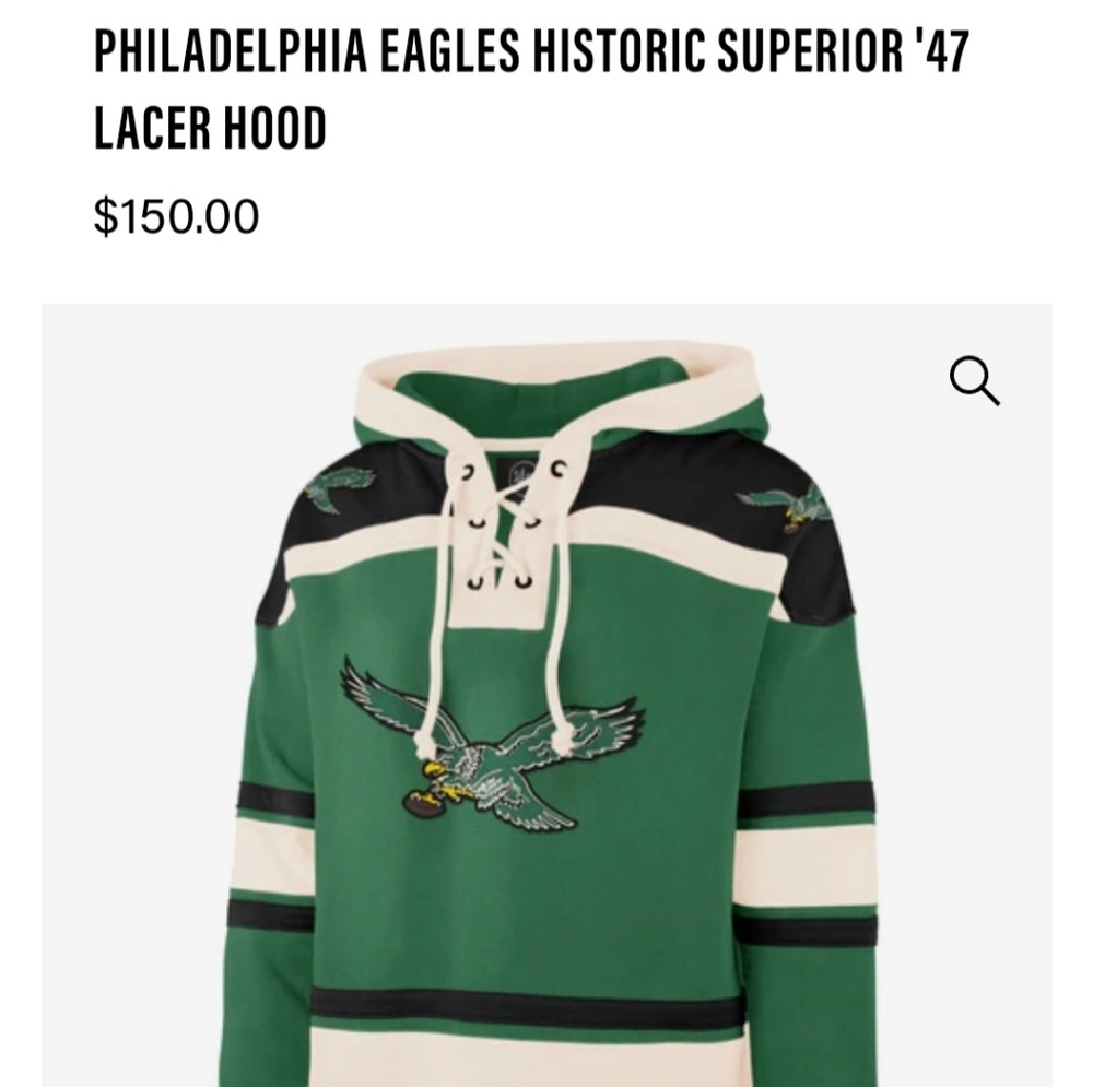 47 Brand Philadelphia Eagles Historic White Superior Lacer Hood Sz XXL - Picture 11 of 11
